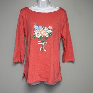 NWT Loft Outlet Cottagecore Floral Bouquet Watercolor Grandmacore Tee Womens L